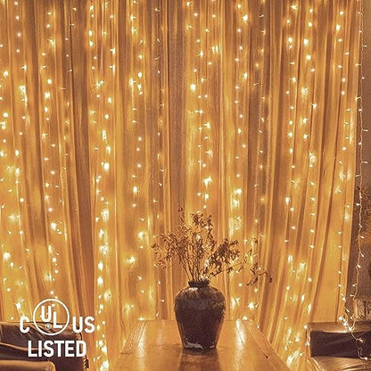 Twinkle Star 300 LED Window Fairy Curtain String Lights, 8 Modes Fairy Lights for Bedroom Wedding Party Home Garden Outdoor Indoor Wall Decorations, Warm White, 2 Pack - size: 300 LED-2PACK