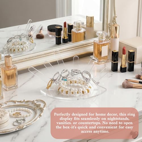 Acrylic Ring Holder For Women - 6 Rods Transparent Ring Display Stand - Jewelry Wedding Rings Organizer For Women Girls Room