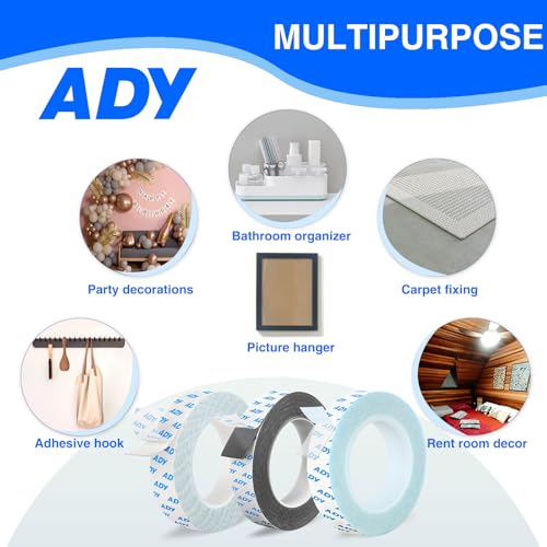 ADY Double Sided Tape Heavy Duty Removable 1in x 20ft, Clear Mounting Tape for Walls, Picture Hanging Strips Damage Free for Rent Room, Poster Adhesive Stickr Transparent Tape - color: Clear