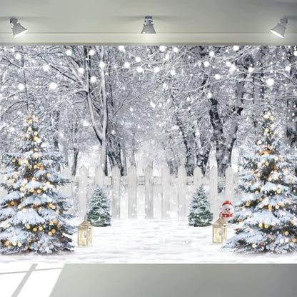 Winter Photography Backdrop Glitter Snowy Forest Pine Tree Background Snow Christmas Xmas Holiday Party Decor Banner Portrait Studio Booth Photobooth Props 7X5ft 115 - size: 7x5ft