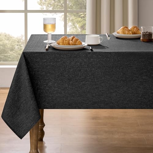 Decorelia Black Cloth Tablecloths for Rectangle Tables,Waterproof Washable Dinning Fabric Table Cover Protector for Banquet, Party, Camping and Wedding (Oblong, 60 x 84 Inch (6-8 Seats), Black) - color: Black, size: 84" x 60" (Rectangular)