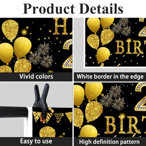 9x6ft Happy 20th Birthday Party Photography Backdrop, Glitter Black and Gold Balloons Background for Woman Man 20 Bday Shining Diamond Twenty Years Old Birthday Party Supplies - color: 20th, size: 9x6ft