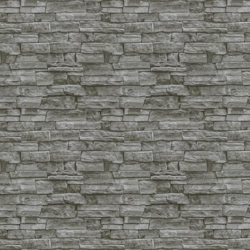 Timeet 17.7" x 393" 3D Grey Stone Wallpaper Peel and Stick Brick Self Adhesive Wall Paper Removable Waterproof Contact Paper for Bedroom Living Room Decor Vinyl Film Roll - color: Gray, size: 17.7" x 393.7"