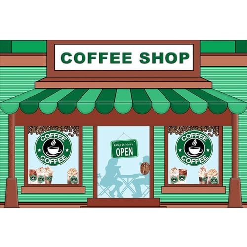 10x6ft Coffee Shop Backdrop for Photography Green Stripes Booth Decoration Props Ice Cream Background for Cake Smash Backdrops Children Birthday Portrait Banner - size: 10x6ft