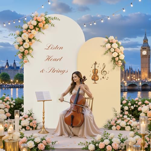7.2FT 6FT Arch Backdrop Cover for Wedding, Set of 2 Stretchy Spandex Fitted Arch Stand Cover for Baby Shower, Birthday Party Decor, Chiara Backdrop Cover with Double-Sided Design(Ivory,Champagne) - color: Ivory+Champagne