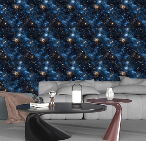 Laatse Blue Starry Peel and Stick Removable Black Sky Contact Paper 17.5in x393.7in, Gold Star Modern Wallpaper Mural Waterproof Self Adhesive for Wall Bedroom Bathroom Kitchen Cabinet Room Decor - color: Black/Blue, size: 17.5" x 393"