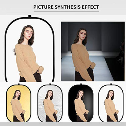 4 in 1 Collapsible Pop Up Backdrop Reflector Panel for Photographys 1.5x2 M/5x6.5feet Chromakey 100% Cotton Muslin Black White Reversible Photo Background Screen with Carry Bag