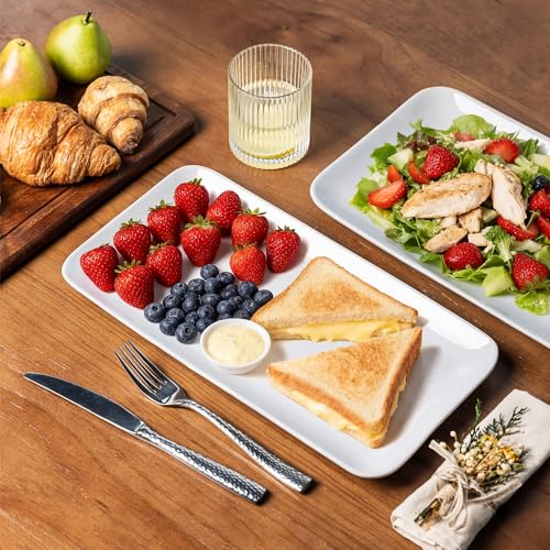 AmorArc Ceramic Serving Platter,Rectangular 16"/14.3"/12.6" inch Serving Dishes for Party Entertaining,Stoneware Serving Trays for Turkey,Salad,Microwave&Dishwasher Safe-Set of 3-White - color: White, size: Square