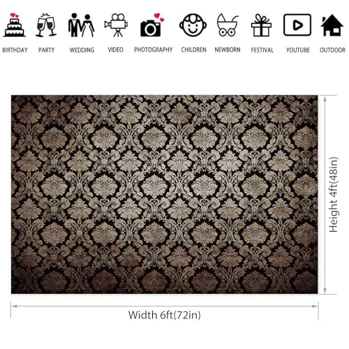 6x4ft European Classic Textured Backdrop Black and Gold Victorian Damask Photography Background Birthday Party Baby Shower Bedroom Decorations Banner Kids Adults Portrait Supplies - size: 6x4ft
