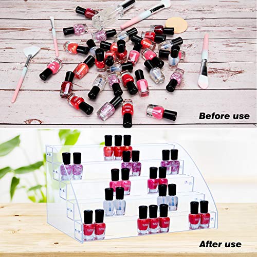 KINGROW Nail Polish Organizer Holder Rack 5 Layers Acrylic Display Rack Eyeglasses Shelf Essential Oils Ink Storage Holds Up to 80 (Fit 1-2oz Bottles) - size: 5 Layers