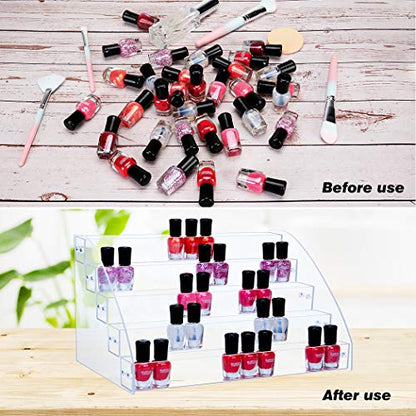 KINGROW Nail Polish Organizer Holder Rack 5 Layers Acrylic Display Rack Eyeglasses Shelf Essential Oils Ink Storage Holds Up to 80 (Fit 1-2oz Bottles) - size: 5 Layers