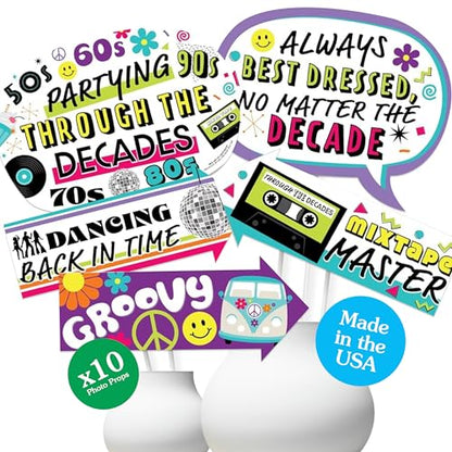 Big Dot of Happiness Funny Through The Decades - 50s, 60s, 70s, 80s, and 90s Party Photo Booth Props Kit - 10 Piece - color: Through the Decades