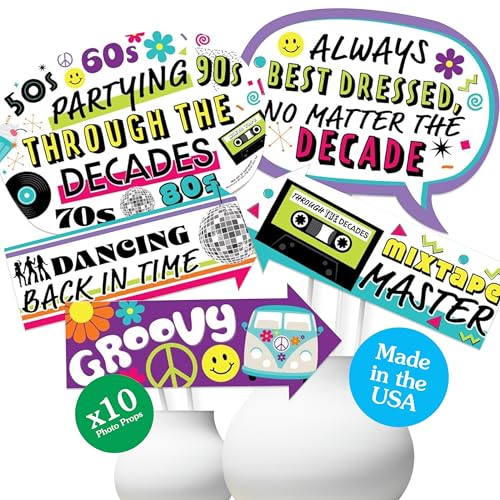 Big Dot of Happiness Funny Through The Decades - 50s, 60s, 70s, 80s, and 90s Party Photo Booth Props Kit - 10 Piece - color: Through the Decades
