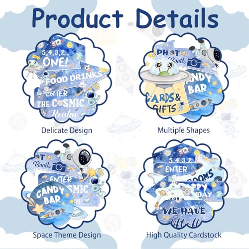 20PCS Outer Space Party Decorations Signs Sapceship Rocket Astronaut Directional Signs Blue Solar System Cutouts Yard Outdoor Wall Road Sign for Outer Space Birthday Baby Shower Decors Party Supplies Photo Props - style: Outer Space