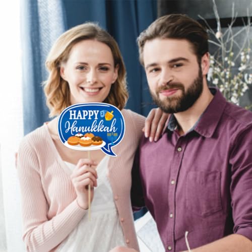 Hanukkah Photo Booth Props Party Supplies - Funny Jewish Chanukkah Party Favors Decorations - Jewish Holiday Cardstock Photo Props with Assembly Sticks - Set of 24 Counts