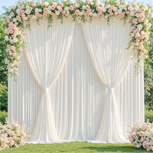 20x10ft Cream Backdrop Curtain Panels for Parties - Wrinkle Free Polyester Photo Curtain Backdrop Wedding Back Drop Fabric Drapes for Party Decorations Background for Photography - color: Cream White, size: W5' x H10'(4 panels)