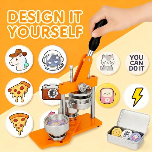 1+1.25+2.28in Round Fridge Magnet Maker Machine, Button Maker Press Kit with Photo Cutter + 150 Set Magnet + 150 Set Pin Materials+ 100 Sheets of Photo Paper