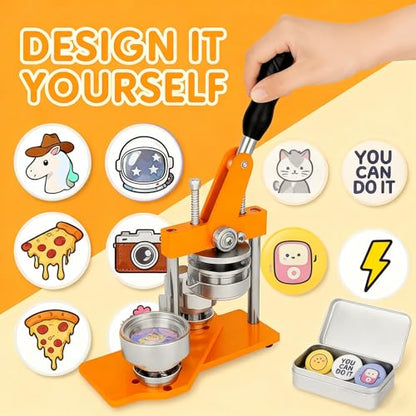 1+1.25+2.28in Round Fridge Magnet Maker Machine, Button Maker Press Kit with Photo Cutter + 150 Set Magnet + 150 Set Pin Materials+ 100 Sheets of Photo Paper