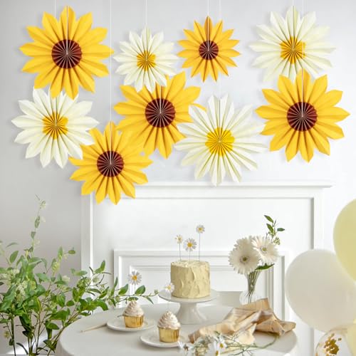 EASY JOY 9PCS Sunflower Party Decorations Sunflower Paper Fans Yellow Birthday Decorations Hanging Paper Flower Fan for Women for Summer Baby Shower Bulletin Board Decorations - color: Flower-6