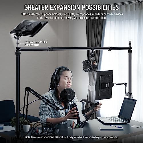 NEEWER Overhead Camera Mount Rig with 2 Ball Heads, Super Clamp/Mobile Phone Holder/Camera Desk Mount, Multi Device Mount, Platform Overhead Tripod, Adjustable Height Width, Max Load 12 kg, NK002