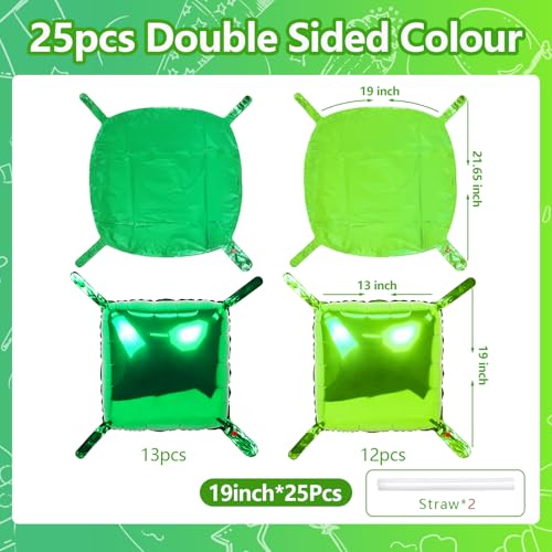 NISOCY 25PCS Dark green and Light Green Square Foil Balloons Wall Backdrop Double Sided Green Balloons Arch Kit for Birthday Baby Shower St. Patrick's Day Spring Summer Jungle Theme Party Decorations - color: Green and Light Green, size: 25PCS