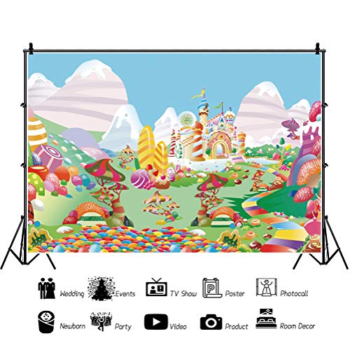 Leyiyi 10x6.5ft Sweet Cartoon Candyland Backdrop Candy House Fairy Tale Castle Photography Background Banner Cake Table Decor Birthday Party Decorations Newborn Baby Shower Photo Booth Props - size: 10x6.5ft