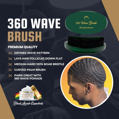 360 Wave Brush, Build Deeper Waves, Soft & Hard Boar Bristle Curved Brush, Black Lavish Essentials Signature (Medium-Hard, Emerald Green) - color: Emerald Green, size: Medium-Hard