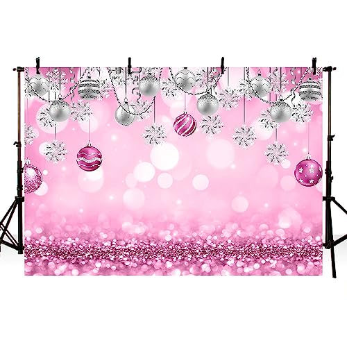 AIBIIN 8x6ft Winter Wonderland Backdrop Snowflake Pink Sliver Glitter Pearl Bokeh Photography Background Christmas Baby Shower Party Decoration Banner Snow Birthday Photo Studio Booth Props - size: 8x6ft