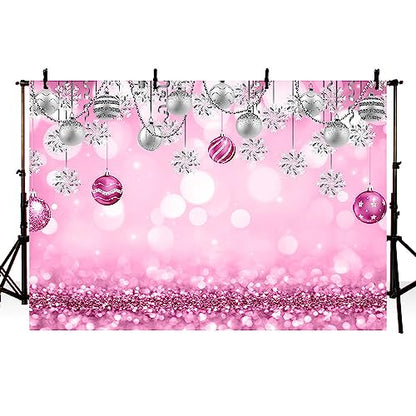 AIBIIN 8x6ft Winter Wonderland Backdrop Snowflake Pink Sliver Glitter Pearl Bokeh Photography Background Christmas Baby Shower Party Decoration Banner Snow Birthday Photo Studio Booth Props - size: 8x6ft