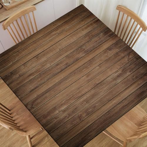 Square Fitted Tablecloth, Polyester Elastic Edges, Wood Texture Background Dark Brown Planks, Village Design for Kitchen/Cafe/Dorm Room, Suit for 42"x42" Square Table - color: Wood Texture -3, size: 42" x 42" (Square)