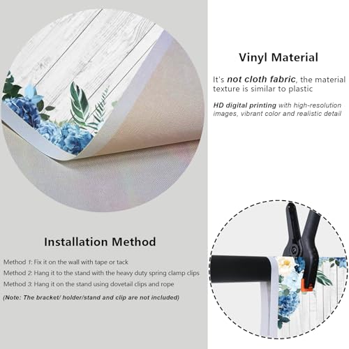 YongFoto Boho Rustic Wood Plank Wall Backdrop 10x8ft Blue Floral Hydrangeas Camellia Flowers Green Leaves Plants Spring Photography Background Birthday Wedding Bridal Baby Shower Party Banner - size: 10x8ft
