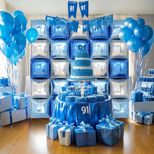 Blue Silver Square Foil Balloon Wall,25Pcs Double Sided Balloons Backdrop Helium Polyester Film Balloon Tunnel Arch Garland Kit for Birthday Bridal Anniversary Baby Shower Party Decorations - style: Blue Silver