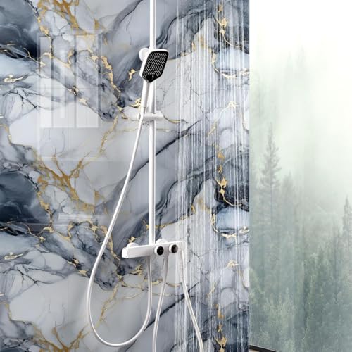 22pcs Marble Peel and Stick Waterproof Wall Panels,Heat-Resistant Backsplash Tile, 23.6"x11.8" PVC Foam Wall Sticker for Kitchen,Living Rooms,TV Walls,Blue and Gold(Not Real Tile 42.6Sq. Ft.) - color: Blue Marble Tiles, size: 23.6" x 11.8" x 2.5MM x 22Pac