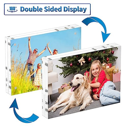 AITEE 4x6 Acrylic Picture Frames 3 Pack, 20% Thicker Block, Clear Picture Frames Freestanding Double Sided Magnetic Acrylic Lucite Frameless Transparent Square Frame Gift for Desktop Display - size: 4x6