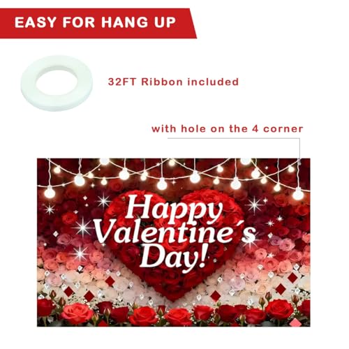 Large Happy Valentines Day Decorations Fabric Banner for Valentines Party Photo Props Sign, Wedding Anniversary Party Celebrations Indoor Outdoor