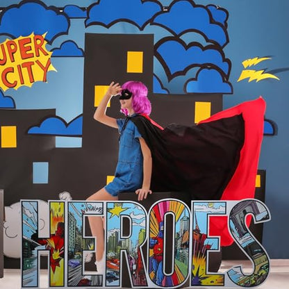 Bucherry 7.7ft Heroes Comic Letter Cardboard Cutout Stand up Life Size Hero Themed Party Decoration Backdrop Photo Props Stand up for Theme Activities Supply - size: 7.7ft, style: Heroes Comic Letter