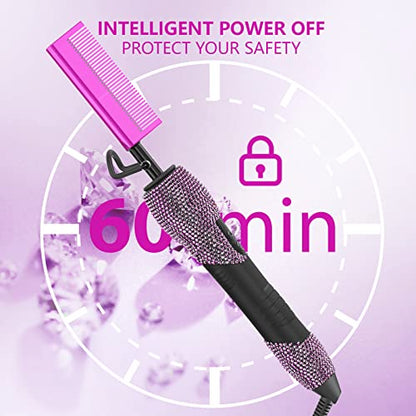 DAN Technology 500 hot Comb Electric for Wigs, Diamond Heating Comb, 60 Min Auto-Off & 7 Temperatures Adjustable Purple hot Comb, Professional Pressing Combs for Black Hair - color: Purple