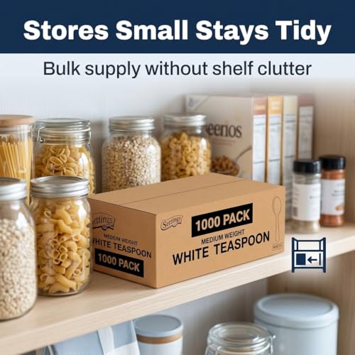 1000 Count Medium Weight White Plastic Teaspoons Bulk Plastic Silverware For Parties, Weddings, Catering, Take out Single-Use Tea Spoon - size: 1 Case Teaspoons (1000)