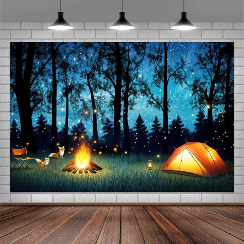 6x4ft Camping Forest Scene Photography Backdrop Adventure Camper RV Kids Photography Backdrop Farmhouse Travel Trailers Party Decor Photo Backdrops Cabin Campfire Photo Booth Props Background - color: Multi1, size: 6X4ft