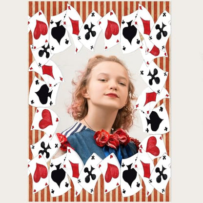 Novabright Wonderland Tea Party Decorations Casino Theme Photo Booth Frame Vegas Party Decorations Casino Night Decoration Poker Photo Booth Props for Las Vegas Decor Birthday, 23.6" x 15.7" - style: Playful