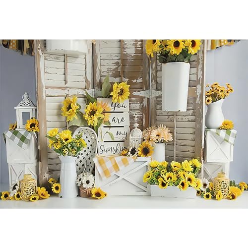 10x6.5ft You are My Sunshine Photography Backdrop Rustic Sunflower Bouquet Wood Photography Background Girls Women Spring Vintage Sunflower Party Celebration Decor Banner Photo Studio Props - size: 10x6.5ft