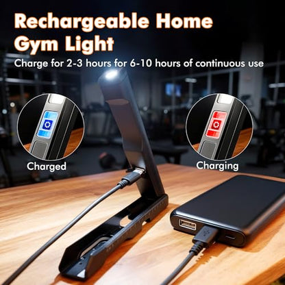 Guankai Gym Lamp for Posing, Rechargeable Home Gym Lighting, Magnetic Led Work Light with 180° Rotate Foldable, Mini Camping Lights Samll Lamps with Hang Hook for Bodybuilding