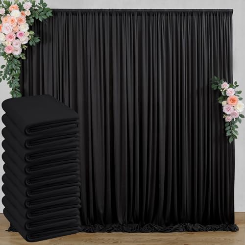 50 ft x 8 ft Black Backdrop Curtain for Parties, 10 Panels 5 ft x 8 ft Wrinkle Free Polyester Photo Black Backdrop Drapesfor Graduations Birthday Wedding Party Stage Curtains Home Decoration Supplies - color: Black, size: 5'(W) x 8'(H), 10 panels