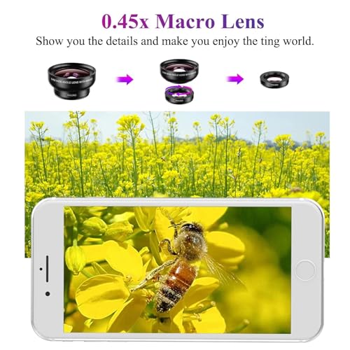 0.45X Clip On Wide Angle and Macro Cell Phone Lens Kit for Photography and Video, External Mobile Camera Attachment - color: Black
