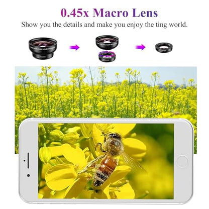 0.45X Clip On Wide Angle and Macro Cell Phone Lens Kit for Photography and Video, External Mobile Camera Attachment - color: Black