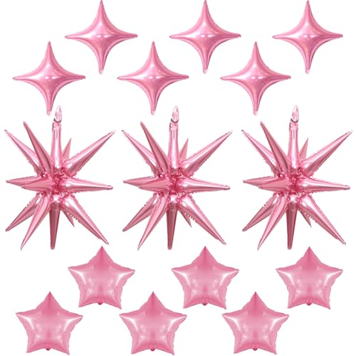 Pink Star Balloons, 22in Large Star Balloons Foil 10in 4-Pointed & Pink Pentagram Balloon for Wedding Anniversary Baby Shower Bridal Shower Graduation Girls Birthday Party Decorations - color: Pink
