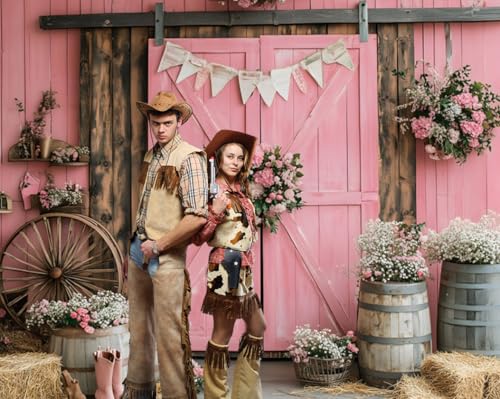 Pink Western Cowgirl Backdrop 10x8ft Pink Rustic Woodern Barn Photo Backdrops for Girls Birthday Wedding Portrait Party Decor Banner Photo Studio Props - color: Pink3