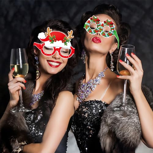 OURUOLA Christmas Winter Holiday Party-decorations Photo-booth Props - 16 Pcs Xmas Snowman Tree,Reindeer,Santa Claus Photoshoot Sunglasses Photography Decor, Adults Birthday Baby Shower Supplies - color: Red Green