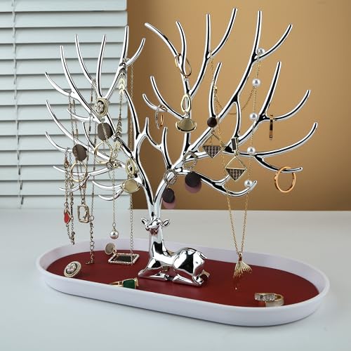 MORE&LESS Antlers Jewelry Display Stand,Silver Deer Hanging Organizer for Ring Earrings Necklace Bracelet - color: Silver