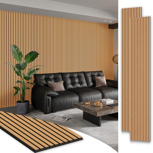 Smartstandard 2 Pack 106" x 12.6" Wood Slat Wall Panels, Soundproof Wooden Wall Panels, Acoustic Wood Panels for Wall, 3D Fluted Wooden Panels for Interior Wall Decor, Light Brown - color: Light Brown, size: 106" x 25.2"